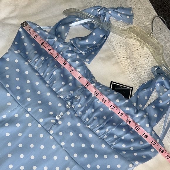 BRIDGE DRESS PERIWINKLE BLUE AND WHITE POLKADOTS NWT SIZE M SHOULDER TIES - Picture 13 of 17